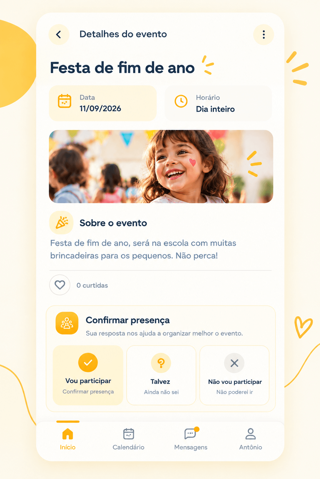 App da família tilli, com comunicados e eventos claros para os responsáveis